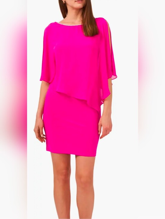 Dresses & Skirts - MSK Rhinestone Trim Cape Overlay Dress